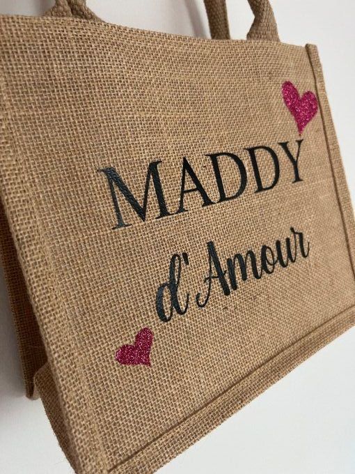 Petit sac en toile de jute personnalisé  